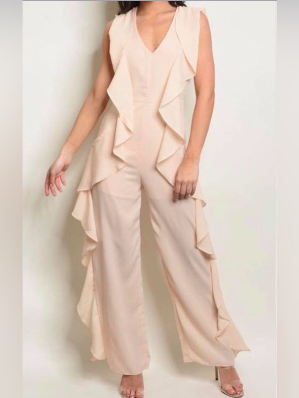 NWT On Twelfth Cascading Ruffle Wide-Leg Jumpsuit - Bare Pink